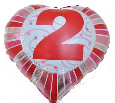 Фольга Сердечко с цифрой 2 (красное) 45х45см.