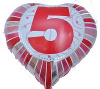 Фольга Сердечко с цифрой 5 (красное) 45х45см.