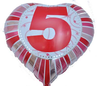 Фольга Сердечко с цифрой 5 (красное) 45х45см.