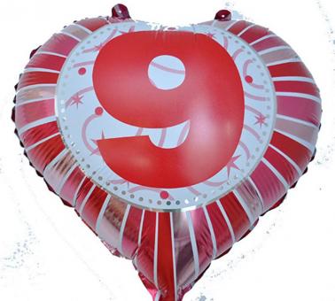 Фольга Сердечко с цифрой 9 (красное) 45х45см.