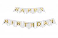 Бумажная надпись Happy Birthday белая буквы золото