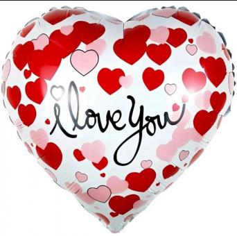 Сердце I love You белое с красными и розовыми сердечками 45х45см