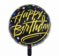 Шар фольгированный круг happy birthday золотом (в горошек микс)  45х45см. Китай
