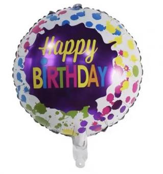 Шар фольгированный круг happy birthday (разноцветным) 45х45см. Китай