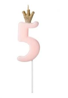 Свеча для торта 5 розовая с короной 9,5 см PartyDeco