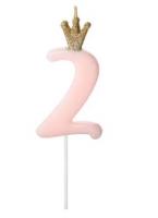 Свеча для торта 2 розовая с короной 9,5 см PartyDeco