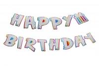 Бумажная надпись Happy Birthday серебряная с тортом объемные буквы