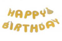 Бумажная надпись Happy Birthday золотая с колпачком объемные буквы