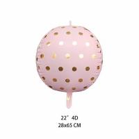 Шарик фольгированный 3D сфера розовая в золотой горох  22"(55 см)