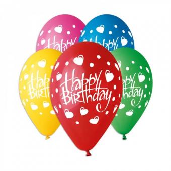Шарики с рисунком микс Happy Birthday с сердечками 12" (30 см) №191