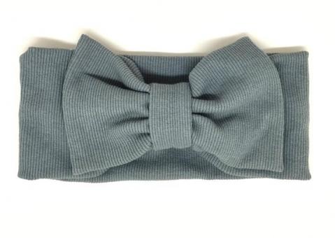 №3107 Повязка трикотаж рубчик бант серая 18х7.5см