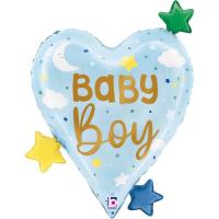 Фольгированный шарик Грабо, Сердце Baby Boy со звездами 25" УП 25296