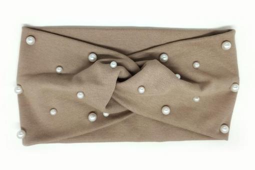 №8009 Пов`язка трикотаж перлинки тем.беж.22х11см
