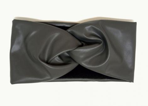 №8013 Повязка экокожа флис тем.серая 23х11см