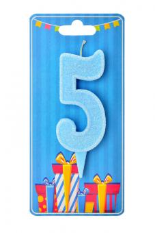 Свічка-цифра "5" блакитна блиск