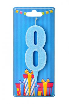 Свічка-цифра "8" блакитна блиск