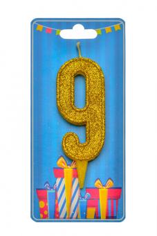 Свічка-цифра "9" золото блиск