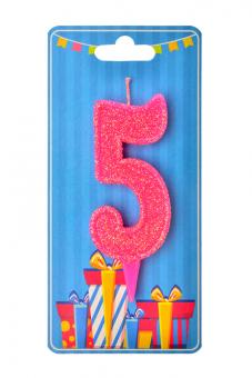 Свеча-цифра "5" розовая блеск