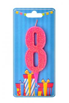 Свічка-цифра "8" рожева блиск