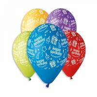 Шарики с рисунком микс Happy Birthday мелкий рисунок 12" (30 см) №492