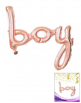 Цельная фольгированная надпись Boy розовое золото 40 см.
