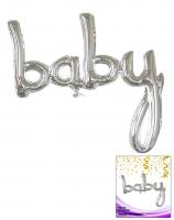 Цельная фольгированная надпись Baby серебро 40 см.