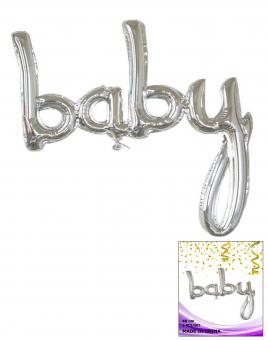 Цельная фольгированная надпись Baby серебро 40 см.