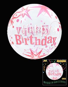 Шарик Bubbles с рисунком Happy birthdaу красные звезды 20"