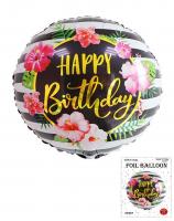 Круг в упаковке happy birthday с цветами на черном 45х45см.