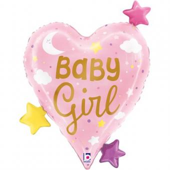Фольгированный шарик Грабо, Сердце Baby Girl со звездами 25" УП 25295