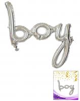 Цельная фольгированная надпись Boy серебро 40 см.