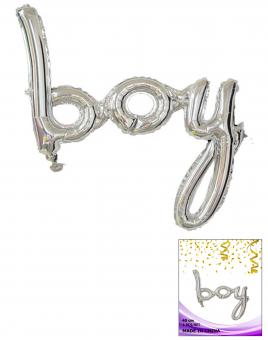 Цілісний фольгований напис Boy срібло 40 см.