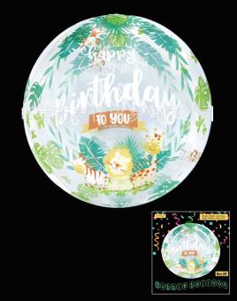 Шарик Bubbles с рисунком Happy birthdaу джунгли 20"