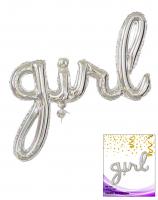 Цельная фольгированная надпись Girl серебро 40 см.