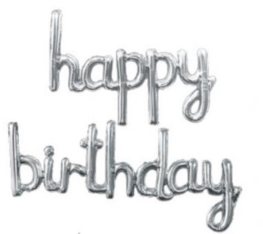 Happy birthday цельные буквы серебро (45 см.)