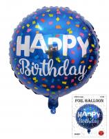 Круг в упаковке Happy birthday темно синий с конфетти 45х45см