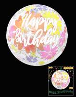 Шарик Bubbles с рисунком Happy birthdaу цветы 20"