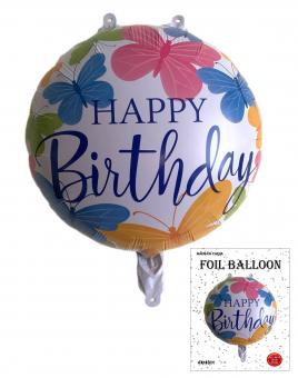 Круг в упаковке Happy birthday белый с бабочками 45х45см