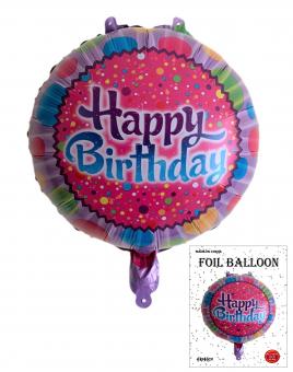 Круг в упаковке Happy birthday разноцветный с розовым 45х45см