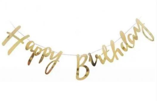 Бумажная гирлянда "Happy Birthday" золото 1,5 метра
