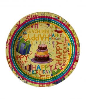 Тарелка бумажная Happy birthday желтая