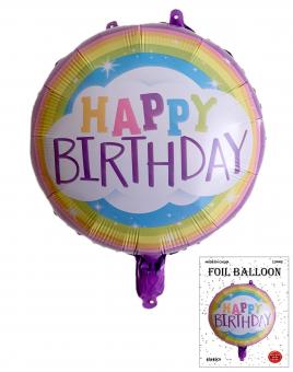 Круг в упаковке Happy Birthday фиолетовый с радугой 45х45см