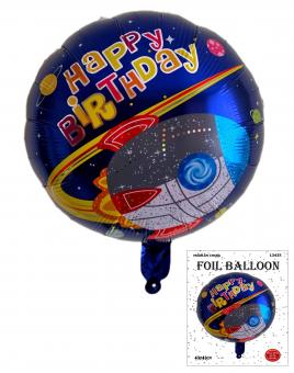 Круг в упаковке Happy birthday с ракетой 45х45см