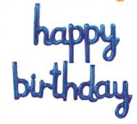 Happy birthday цельные буквы синие (45 см.)