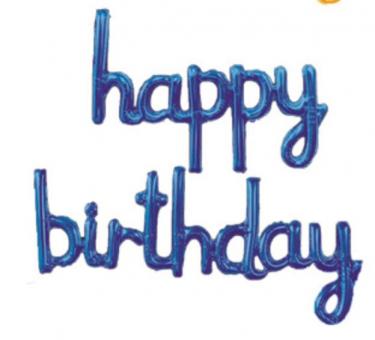 Happy birthday цельные буквы синие (40 см.)