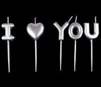 Свечи в торт "I Love You, цвет серебро, набор 5 шт.