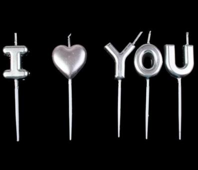 Свечи в торт "I Love You, цвет серебро, набор 5 шт.