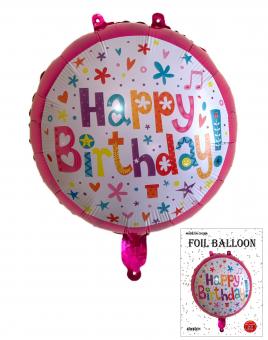 Круг в упаковке Happy birthday розовый с цветочками 45х45см 