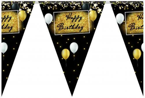 Паперова гірлянда трикутник "HAPPY BIRTHDAY BLACK"