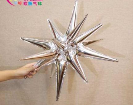 Зірка фольгована Колюча 3D 22" (цільна)(срібло)